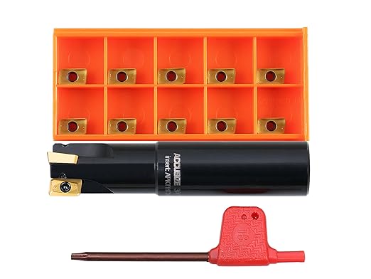 Accusize Industrial Tools 3/4" 90째 Square Shoulder Indexable End Mill w/ 10 add'l APKT11T308 Inserts, 3/4" Shank, 3-1/2" OAL, 0.433" ap, 3 Flutes, APKT11T308, Carbide Inserts, 0056-0917+0056-1130