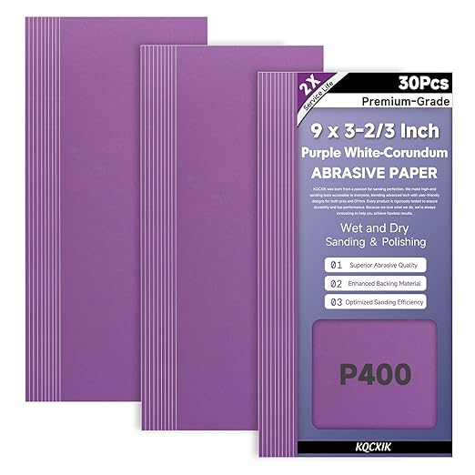 30-Sheet Premium White Corundum 400 Grit Sandpaper, 9 x 3-2/3 Inch Wet Dry Abrasive Sheets for Wood Metal Automotive Sanding and Polishing