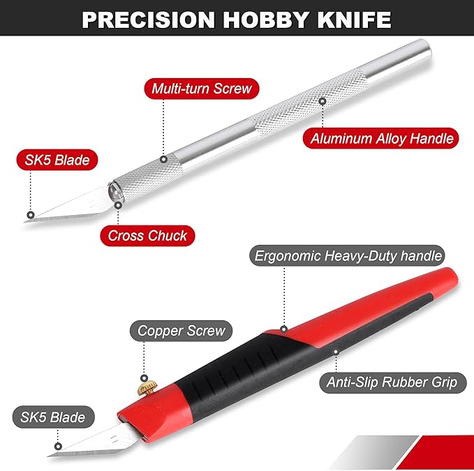 FASTPRO 31-Piece Precision Hobby Knife Set, Craft Knives with 26pcs Blades, Exacto Knife Set Included Tweezers, Grindstone, Steel Ruler and Storage Case, for Art Work, Scrapbooking, Stencil, Modeling