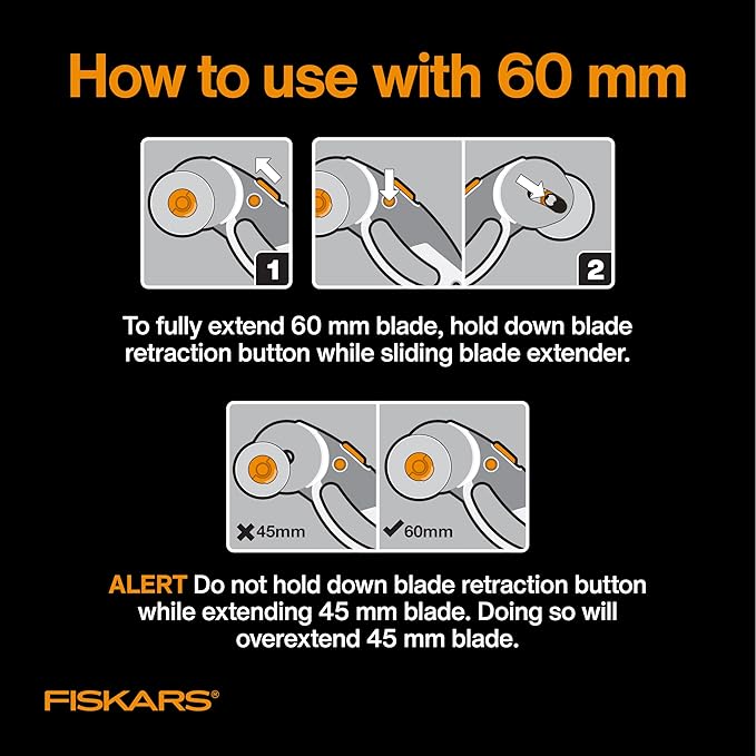Fiskars 60mm Titanium Rotary Blades (2 Pack) - Rotary Cutter Blade Replacement - Crafts, Sewing, and Quilting Projects - Silver