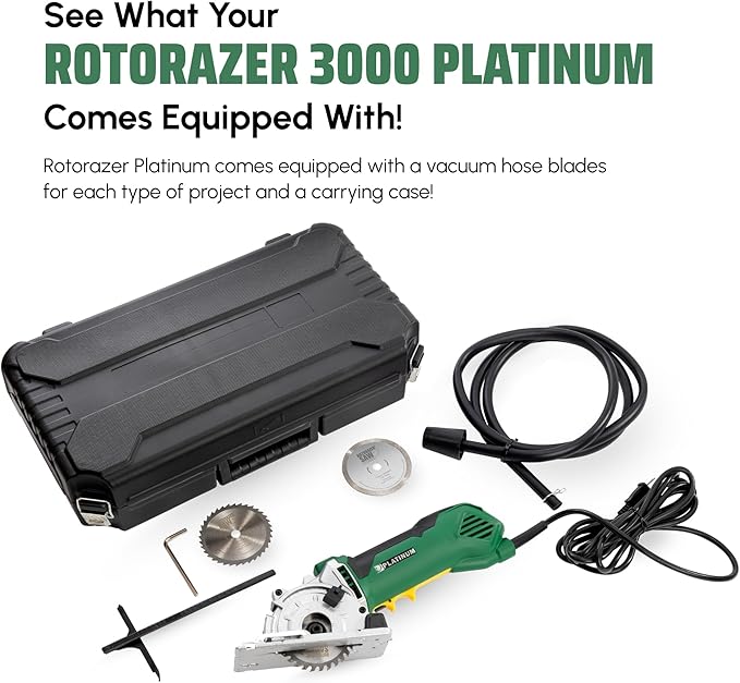 ROTORAZER SAW Platinum Compact Circular Saw Set - New Model for 2024! Extra Powerful - Deeper Cuts! Cut Drywall, Tile, Grout, Metal, Pipes, PVC, Plastic, and Copper. AS SEEN ON TV! (Green)