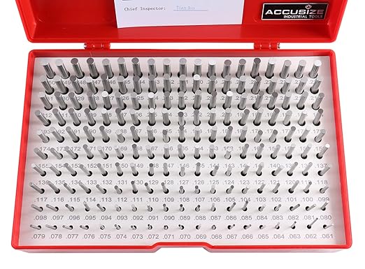 Accusize Industrial Tools 0.061'' to 0.250'' Minus Class Zz Pin Gauge Set, 2'' Overall Length, 190 Pcs/Set, M1(-)