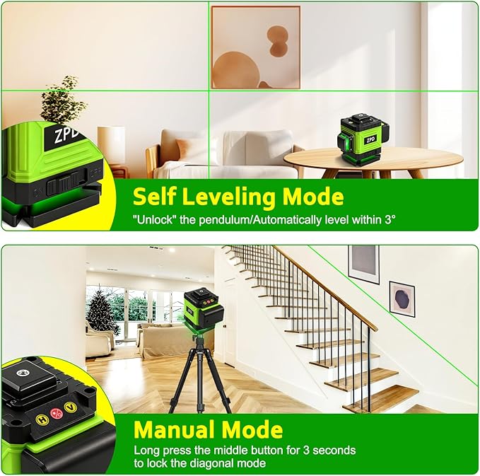 Laser Level - 360 Laser Level Self Leveling Green Lazer Leveler 360 Self Leveling for Construction, Tile, Home Renovation, Picture Hanging, green 2D laser level