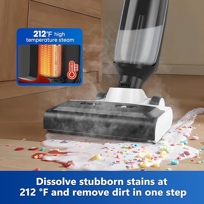 4-in-1 Steam Vacuum Mop - High-Performance Wet Dry Floor Cleaner for Hardwood Floors Carpets, 212째F Steam for Tough Stains, Self-Cleaning LED Display