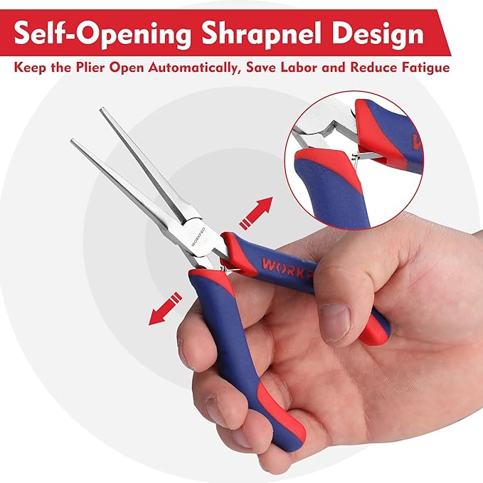 WORKPRO 2-Piece 6" Mini Needle Nose Pliers Set(Smooth Jaw), Long Nose Pliers, Bent Nose Pliers with Comfort Grip Handles, Jewelry Plier For Wire Wrapping, Handmade Craft, Jewelry Making Supplies