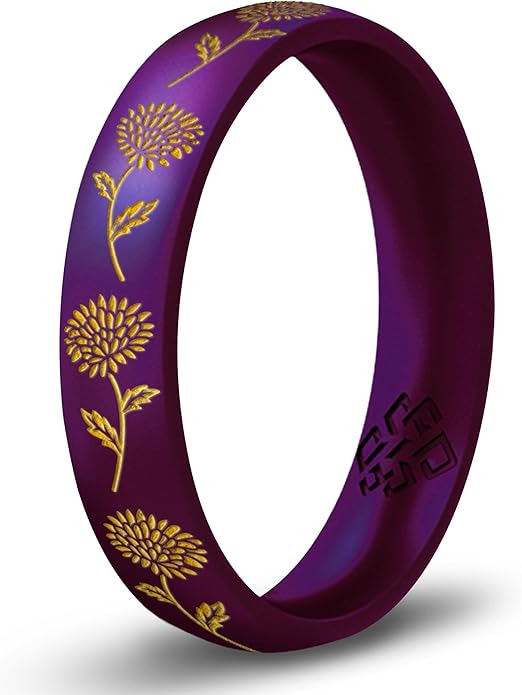 Knot Theory Birth Flower Silicone Ring for Women - 4mm Comfort Fit Wedding Band Engagement Ring