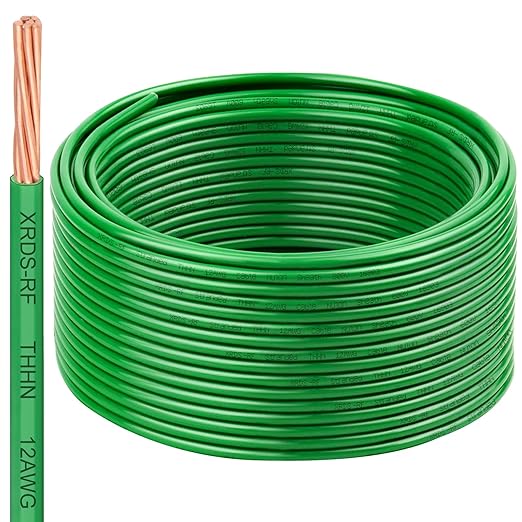12 AWG THHN Stranded Bare Copper Wire 100FT Green Grounding Wire, Electrical Wire, 600V Rated Building Wire, Ideal for Panel Wiring, Grounding, Lighting Circuits, Control Systems