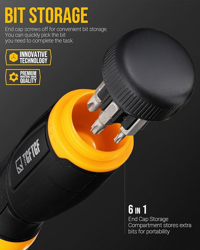 13 IN 1 Magnetic Ratcheting Screwdriver, 5X Speed Drive, 12PCS Bits Included,Torx PH SL, Ergonomic Handle Design with Adjustable Angle, End Storage Cap, for Motorcycle,Bicycle, Home Maintenance