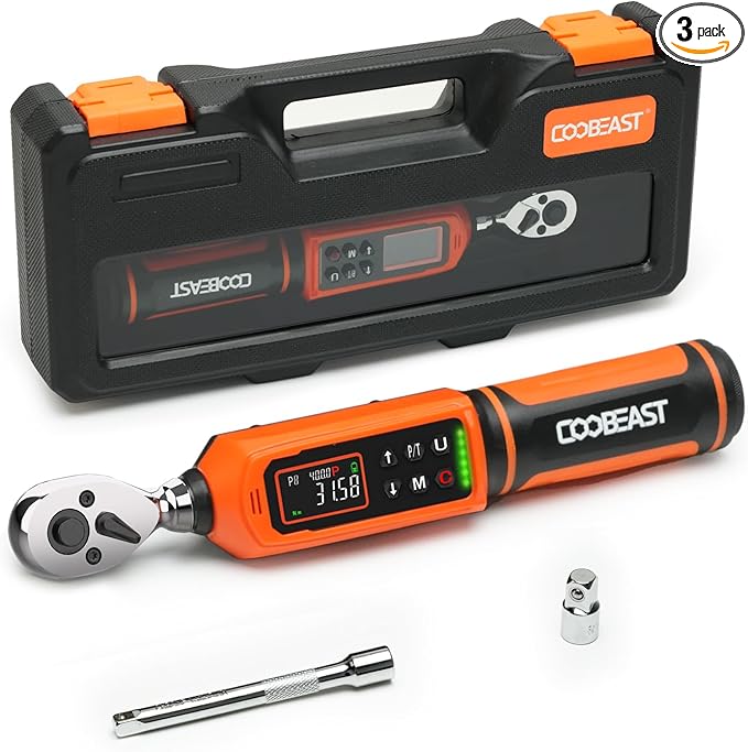 coobeast Digital Torque Wrench, 3/8 Drive Electronic Torque Wrench Set with Preset Value(0.66-44.29 Ft-lbs./0.9-60Nm), Buzzer and LED Flash Five Units of Measure Torque Wrench for Bicycle, Bike