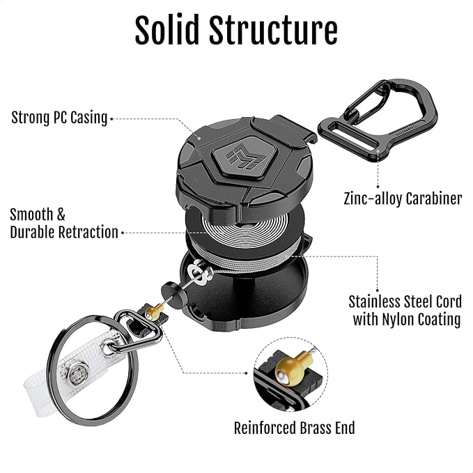 MNGARISTA 2-Pack Retractable Keychain, Heavy Duty Carabiner Badge Holder, Tactical ID Badge Reel Key Chain with 31.5??Steel Retractable Cord, 8.0 oz