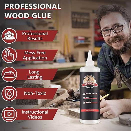 Wood Glue, Strong Glue for Woodworking, Waterproof Clear Wood Glue for Furniture Heavy Duty, Interior & Exterior Furniture Glue for Crafts, Baseboard, Cabinets, Door (500g)
