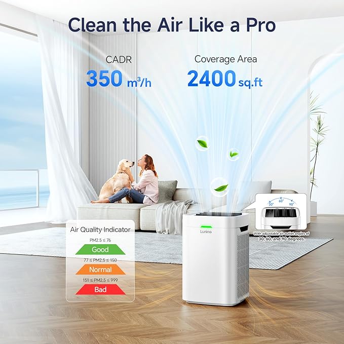 Air Purifiers for Home Large Room up to 2400 Ft짼, Double-Sided HEPA Air Purifier with Washable Pre-filter, Smart WiFi, PM 2.5 Air Quality Monitor, Fan Modo, for Pets Hair, Dust, Pollen, Smoke