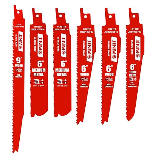 6 Piece Reciprocating Saw Blade Set - for Nail-Embedded Wood and Metal Cutting/Demolition Applications - Variety of TPI, 6 and 9 Inch Lengths - Compatible with Diablo Bi-Metal Blades DS006S