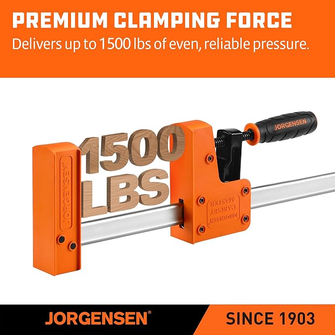 JORGENSEN 24-inch Bar Clamps, 90째Cabinet Master Parallel Jaw Bar Clamp Set, 2-pack