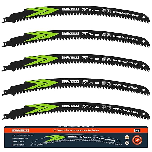 15 Inch Japanese Teeth Reciprocating Saw Blades, Ultra-Fast Arc Edge Blades for Wood Pruning and Tree Cutting, 6TPI Reciprocating Saws Compatible with Most Tools