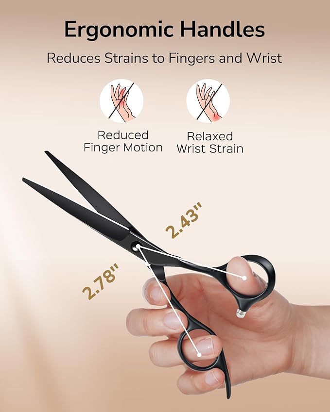 ULG Professional Hair Cutting Scissors 6.5 Inch ??Japanese Stainless Steel Barber Shears for Salon & Home Haircut, Ergonomic Offset Handles with Silencer, Hand-Honed Sharp Blades, Matte Black