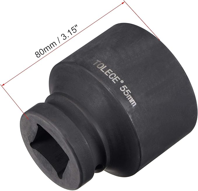 uxcell 1-Inch Drive 55mm 12-Point Impact Socket, CR-MO Steel 80mm Length, Standard Metric Sizes