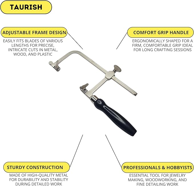 German Style Jeweler's Saw Frame with 144 Assorted Blades - Adjustable for Woodworking, Jewelry Making, Craft & Hobby Use