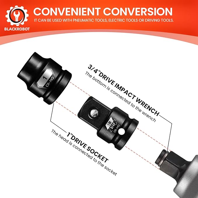 BLACKROBOT 2 Pieces 3/4??F To 1??M Impact Socket Adapter Set, SAE Drive Cr-Mo Steel Exceeds ANSI Standards, Square Drive Socket Reducer for Impact Driver Wrench