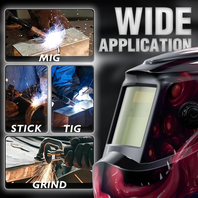 YESWELDER Auto Darkening Welding Helmet, Blue Light Blocking, 1/1/1/1 True Color Solar Powered Welding Hood with 2 Arc Sensors, Wide Shade 3.5/9-13 Welder Mask for TIG MIG ARC and Grind