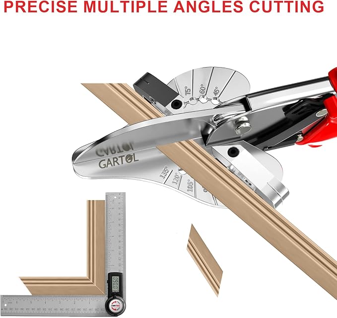 GARTOL Ratchet Miter Shears for Angular Cutting Molding Crafting, Shoe Molding & Quarter Round Cutting Tool Miter Cutter, Adjust at 45-135 Degree Multi-Angle Cutter Hand Tool for Soft Wood, PVC, MDF