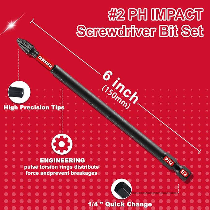Impact Tough #2 Phillips 6 in. Insert Driver Bits,20Pack Bulk PH2 Screwdriver Bits Set