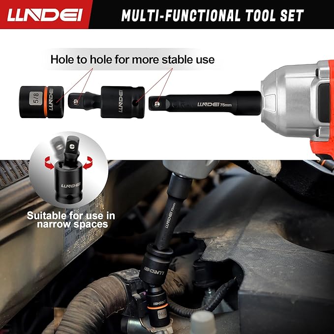 LLNDEI 3/8 inch Drive 12 Point Socket Set 71 Piece,SAE(5/16-3/4in) and Metric(8-22mm),Deep & Shallow,CR-V.With Drill Socket Adapter & Extension Bar 3/8 in,Hex Key Set 12Pt Can Also be Used on 6pt