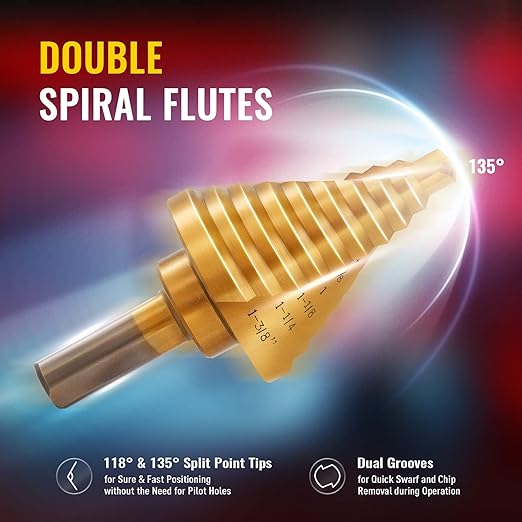 ZELCAN Step Bits for Metal, Step Drill Bit Set 5PCS Titanium, Spiral Grooved with Automatic Center Punch, Step Drill Bit for Metal with Aluminum Case, Multiple Hole Step Bit for DIY Lovers