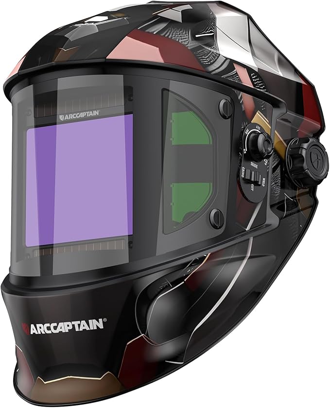 ARCCAPTAIN Auto Darkening Welding Helmet with Side View, 180째 Panoramic View, 1/1/1/1 True Color Large Viewing Welding Hood with 4 Arc Sensor Solar Powered, Wide Shade 4/5-9/9-13 for TIG MIG ARC CUT