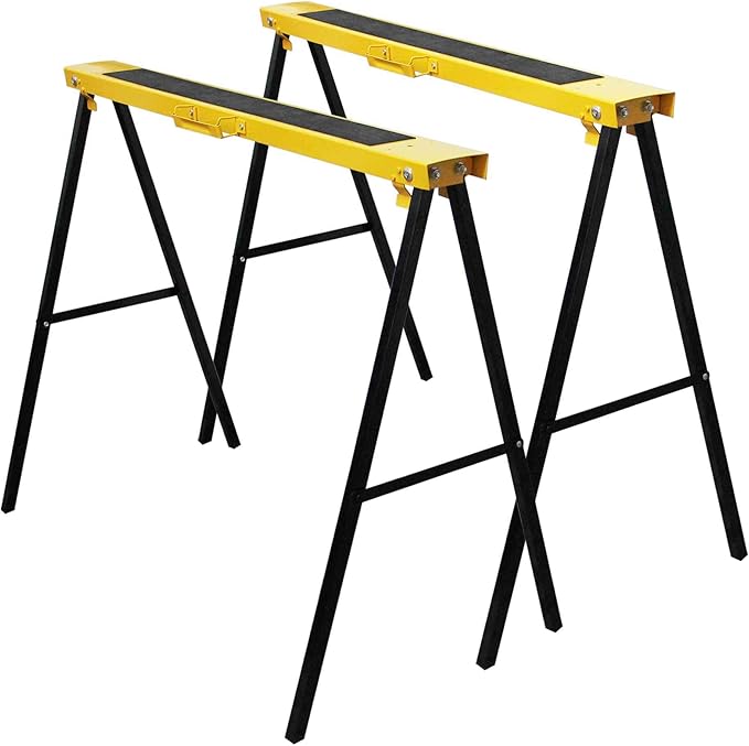 Forup Portable Folding Sawhorse, Heavy Duty Twin Pack, 275 lb Weight Capacity Each 2 Pack (Yellow)