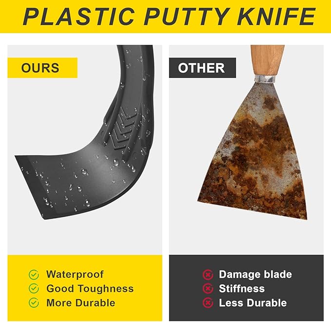 15 Pack Plastic Putty Knife Set - 12 Flexible Plastic Paint Scraper Tool and 3 Detail Scraper Tool for Spackling, Repairing Drywall, Removing Wallpaper, Applying Mud or Plaster