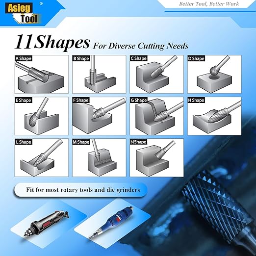 SL-3L6 Tungsten Carbide Burr Rotary File Taper Shape with Radius End Double Cut with 1/4" Shank for Die Grinder Drill Bit