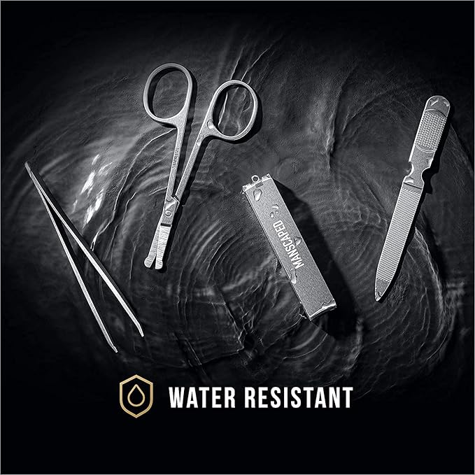 MANSCAPED짰 Shears 2.0 Tempered Stainless Steel Men's Nail Kit, Fingernail Clippers, Safety Scissors, Tweezers and Nail File, Travel Manicure Pedicure Set, 4-Piece Luxury Grooming Kit with Compact Case