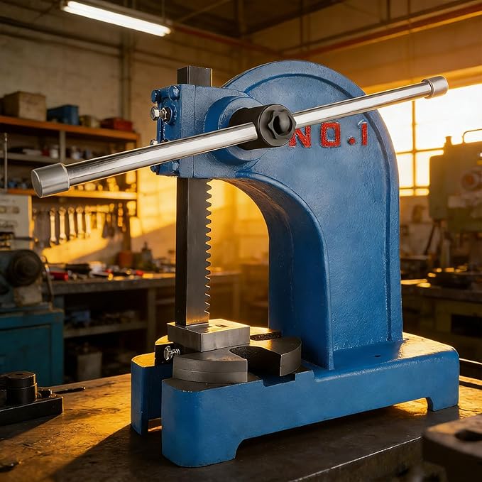 1 Ton Manual Arbor Press with 3 Drift, 5.9" Maximum Height Cast Iron Hand Press, Manual Desktop Arbor Press, Bench Press for Punching Bearings Leather Guitar fret pressing (Blue, 1 TON)