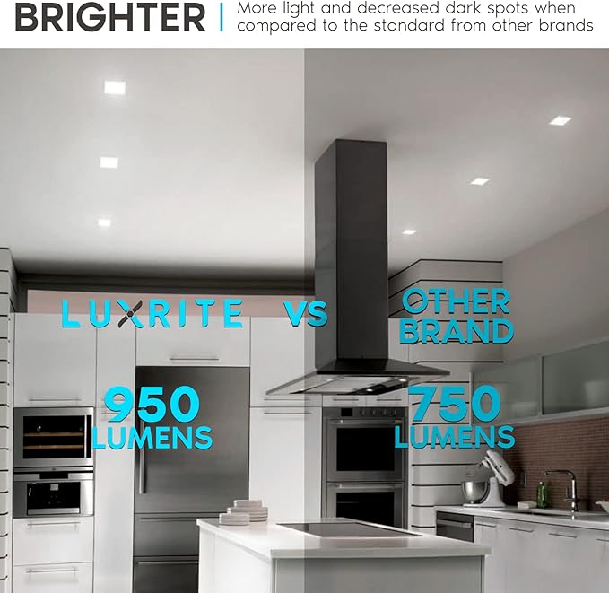 LUXRITE 16-Pack 4 Inch Square LED Recessed Can Lights, 14W=75W, 5 Color Options 2700K-5000K, 950 Lumens, Dimmable LED Retrofit Kit, Wet Rated, IC Rated, Energy Star, ETL Listed