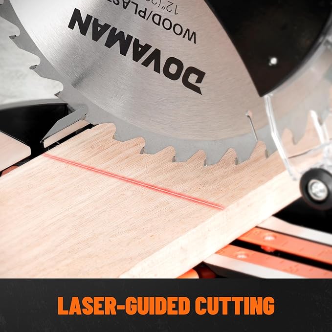 DOVAMAN 12-Inch Dual-Bevel Miter Saw, Compound Sliding Miter Saw, Ambidextrous Operation, 3800RPM, 4.2 x 13in Cutting Capacity, Laser Guide, 0-45° Bevel & Miter Cut, 9 Positive Stops, 15-Amp Corded