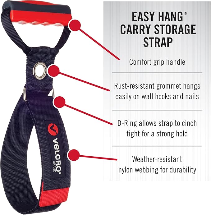 VELCRO Brand Heavy Duty Carrying Strap with Handle. Extension Cord & Garden Hose Storage. Durable Garage Organization. Holds 100 Pounds. Gadgets for Men & Practical Gifts