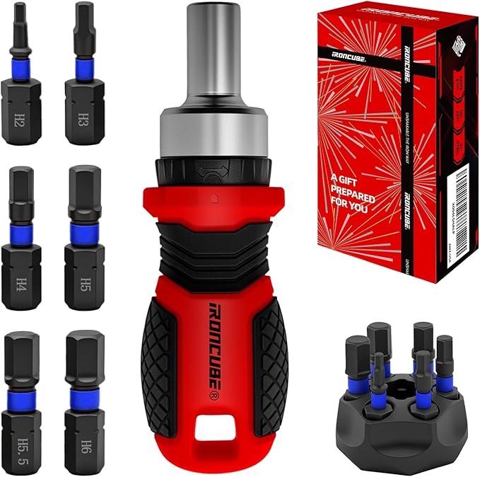 Magnetic Hex Screwdriver Set: 6 in 1 Multi Bit Drive Set with Interchangeable Ratchet Handle - Portable Repair Tool Kit for DIY Bicycle Furniture - Stocking Stuffers with Gift Box