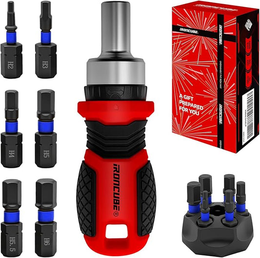 Magnetic Hex Screwdriver Set: 6 in 1 Multi Bit Drive Set with Interchangeable Ratchet Handle - Portable Repair Tool Kit for DIY Bicycle Furniture - Stocking Stuffers with Gift Box