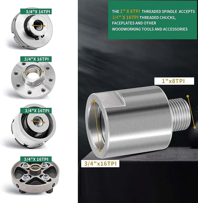 Lathe Headstock Spindle Adapter,Converts 1" x 8TPI to 3/4" x 16TPI for Woodworking Lathe