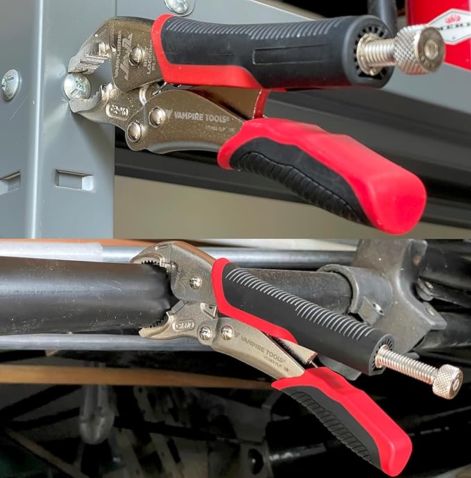 VAMPLIERS 7.5" Vise Grip Heavy Duty Locking Pliers with Screw Extractor Curved Jaws. Professional Grade. Secure Hold, Quick Release. Grip & Remove Stripped/Stuck Screws in seconds.