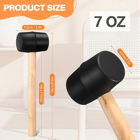12 Pieces 7 oz Rubber Mallet Hammer with Wood Handle Lightweight Soft Rubber Hammer for DIY Jewelry Leather Crafts Woodworking Camping Flooring Installation, Black