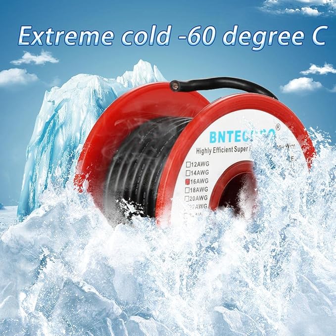 BNTECHGO 16 Gauge Silicone Wire Spool 25 ft Black Flexible 16 AWG Stranded Tinned Copper Wire