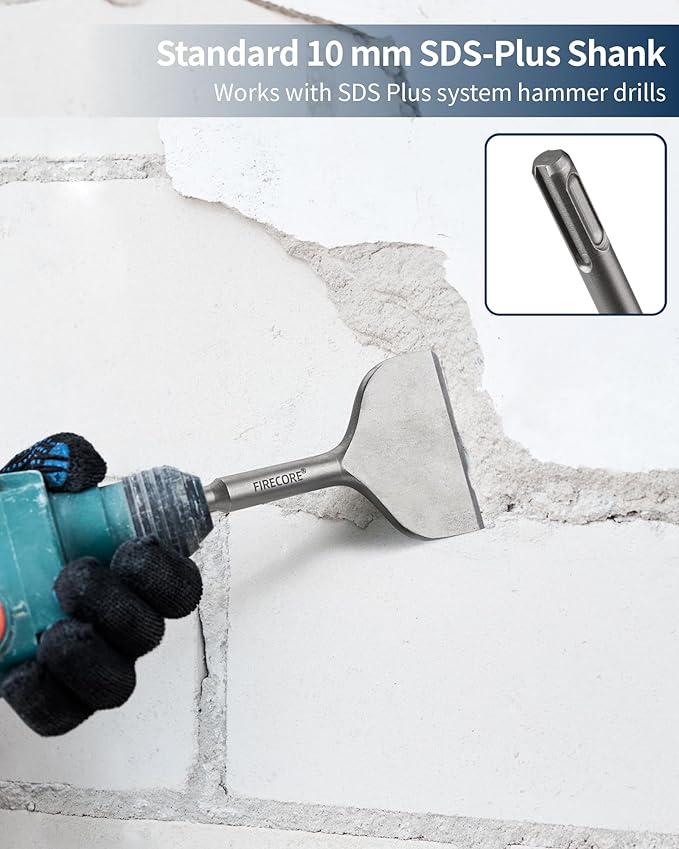 Firecore SDS Plus Chisel 3 Inch Wide by 6.5 Inch Long, Tile Removal Cranked Bent Chisel Bit for SDS Plus Rotary Hammer Drill Tool, Alloy Steel Shovel for Ceramic Tile Cement Thinset Mortar - FS18365