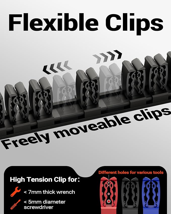 Magnetic Wrench Organizer and Screwdriver Organizer for Work shop, Garage | Tool Organization with Magnet & Space Optimization | Gift for father, brother, boyfriend (4 pcs, Black)