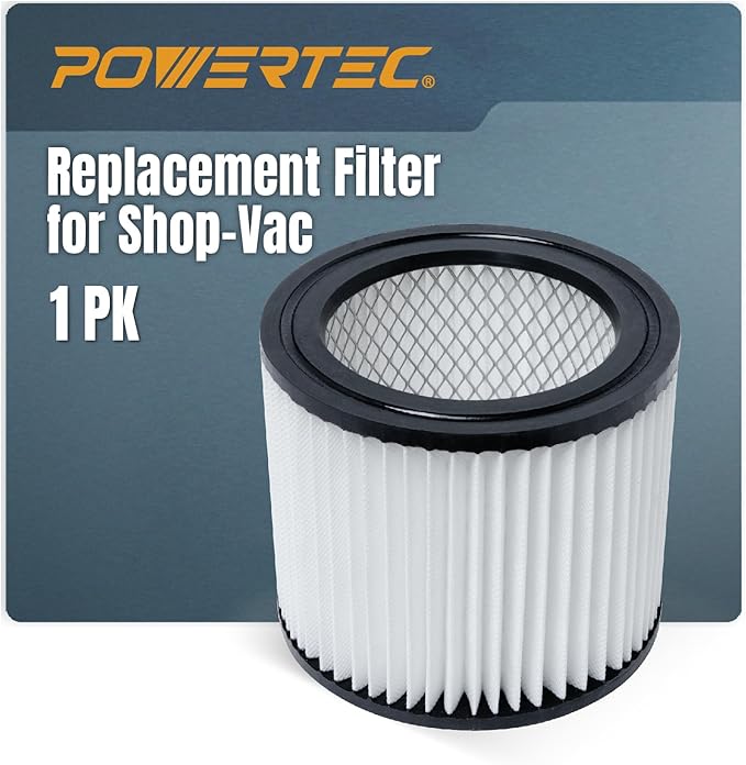 POWERTEC 90398 Cartridge Filters for Shop Vac, 9039800, 9039833 Type AA Replacement Filters, Fits Shop-Vac Most 4 Gallon and Less Wet/Dry Vacuum Cleaners, 1PK (75083)