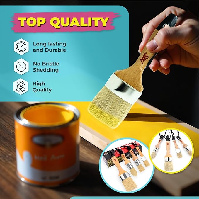 Chalk Paint Brush Set for Furniture ??5PC Natural Bristle, 3 Small and 2 Large Wax Brushes (2.5"), Perfect for Painting, Stenciling, and Waxing, Compatible with Chalk Paint and Furniture Wax