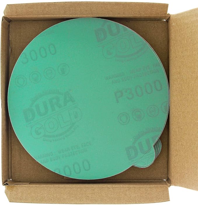 Dura-Gold Premium 5" Green Film PSA Sanding Discs - 3000 Grit (Box of 50) - Film Back Self Adhesive Stickyback Sandpaper Discs for DA Sander, Finishing Abrasive, Sand Automotive Paint Woodworking Wood