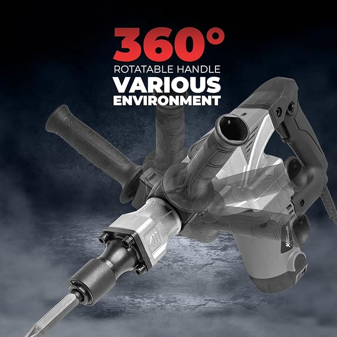 XtremepowerUS 1400W Demolition Jack Hammer With Point & Chisel Bits & Case Electric Demolition Construction Concrete Breaker Punch Drill (Grey/Black)