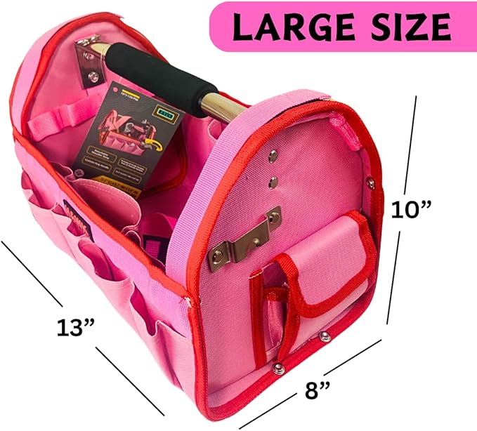 RAVEN 12.5" Pink Tool Carry-All Tool Bag | Premium Canvas with Multi-Pockets | Metal Handle & Rubber Feet | 12.5" x 9.5" x 8" | Best for Tools, Crafts & Supplies